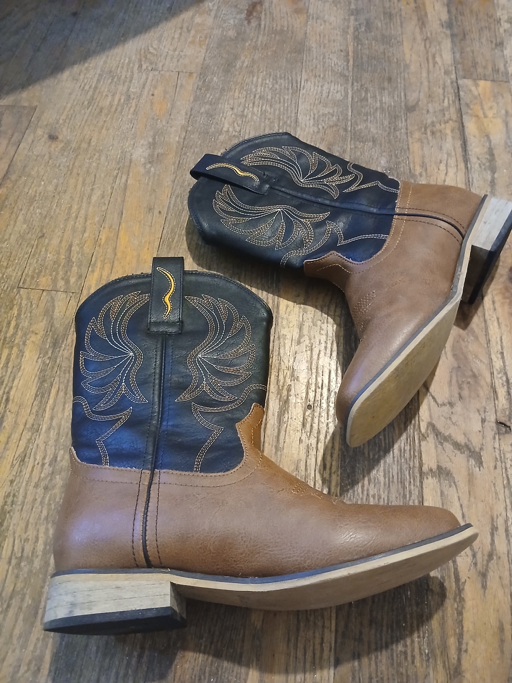 Kids Two-Tone Western Cowboy Boots - Brown & Black